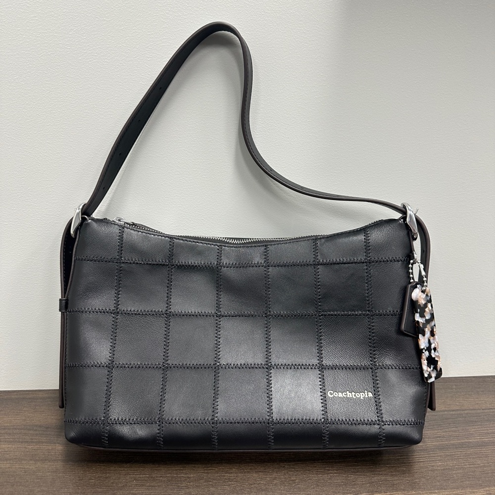 NWT Alter/Ego Shoulder Bag In Checkerboard Upcrafted Leather in Black